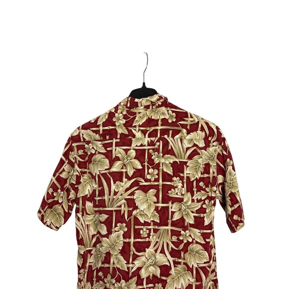 Vintage Y2K Pierre Cardin Hawaiian Button Front Shirt M Floral Leaves Red Beige - Picture 5 of 7
